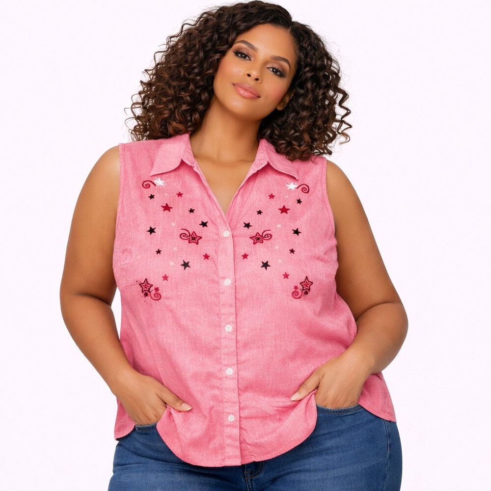 Quizz Women’s Embroidered Sleeveless Button-Down Blouse | Size 18/20